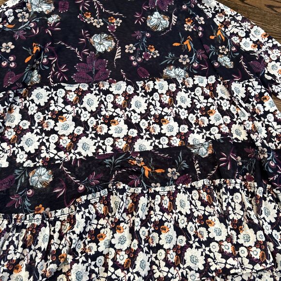 Free People Size S Isabelle Floral Print Long Sleeve Tunic Flowy Boho Semi Sheer - Picture 3 of 11